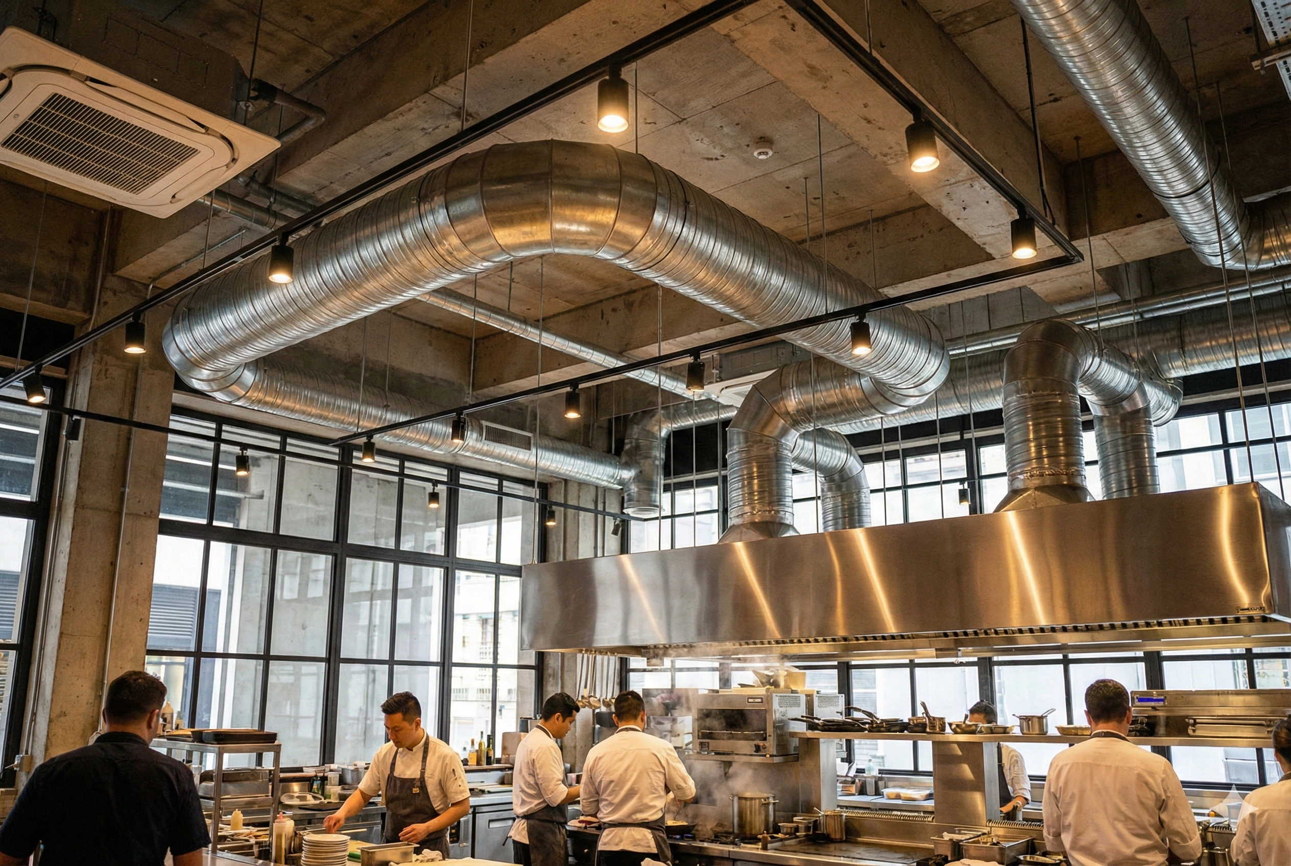 Bodrum havalandırma sistemleri, baca montajı, restoran havalandırma bodrum, spiro kanal